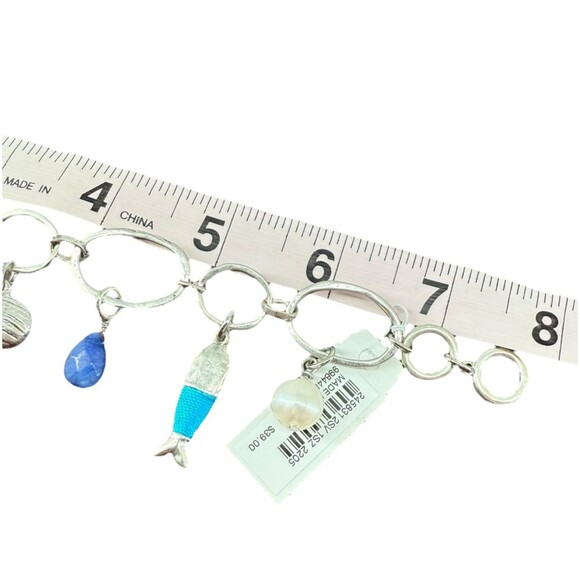 J. Jill Multi-Charm Bracelet Metal Blue Rising Tides Shell Fish Turtle Sea Life - Picture 14 of 14